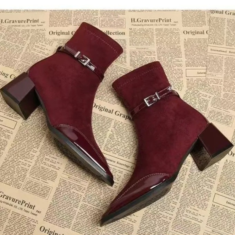 Soft Sole Booties - Botki z klamrą, modne, kwadratowy nosek,