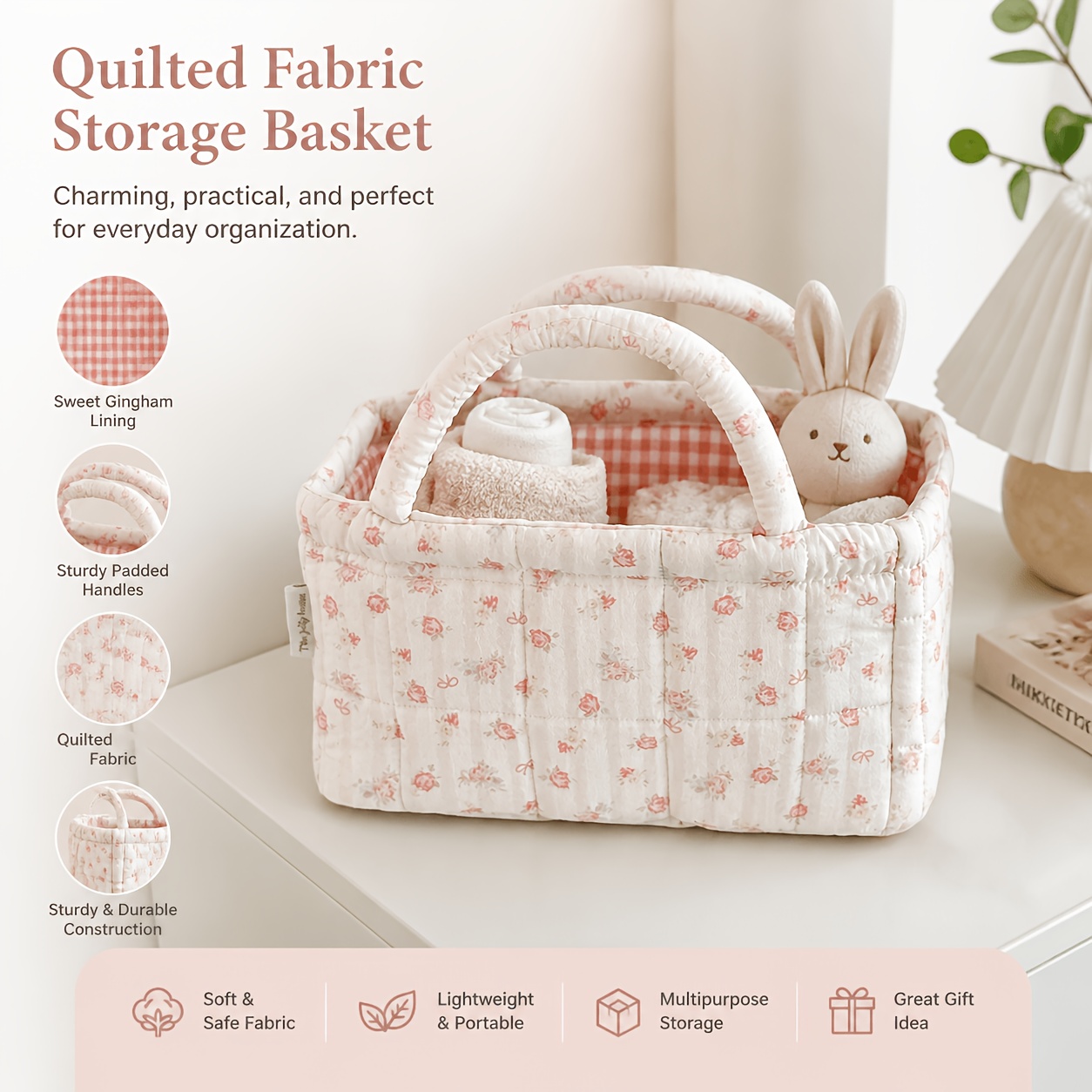 Baby Clothing Basket - Kwiatowy pikowany kosz do przechowywania, przenośny