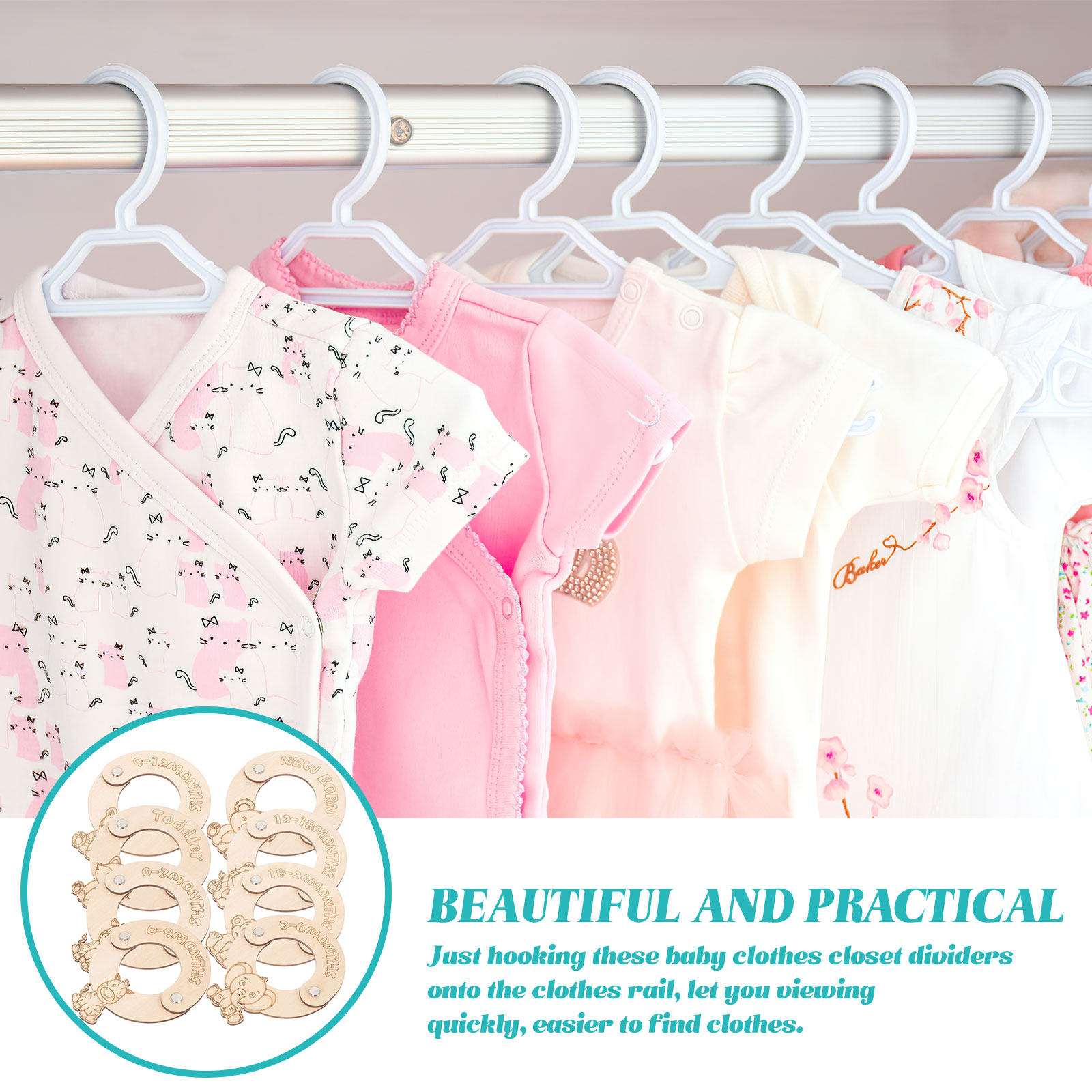 Baby Clothing Wardrobe - 8 szt. drewnianych przegródek do szafy