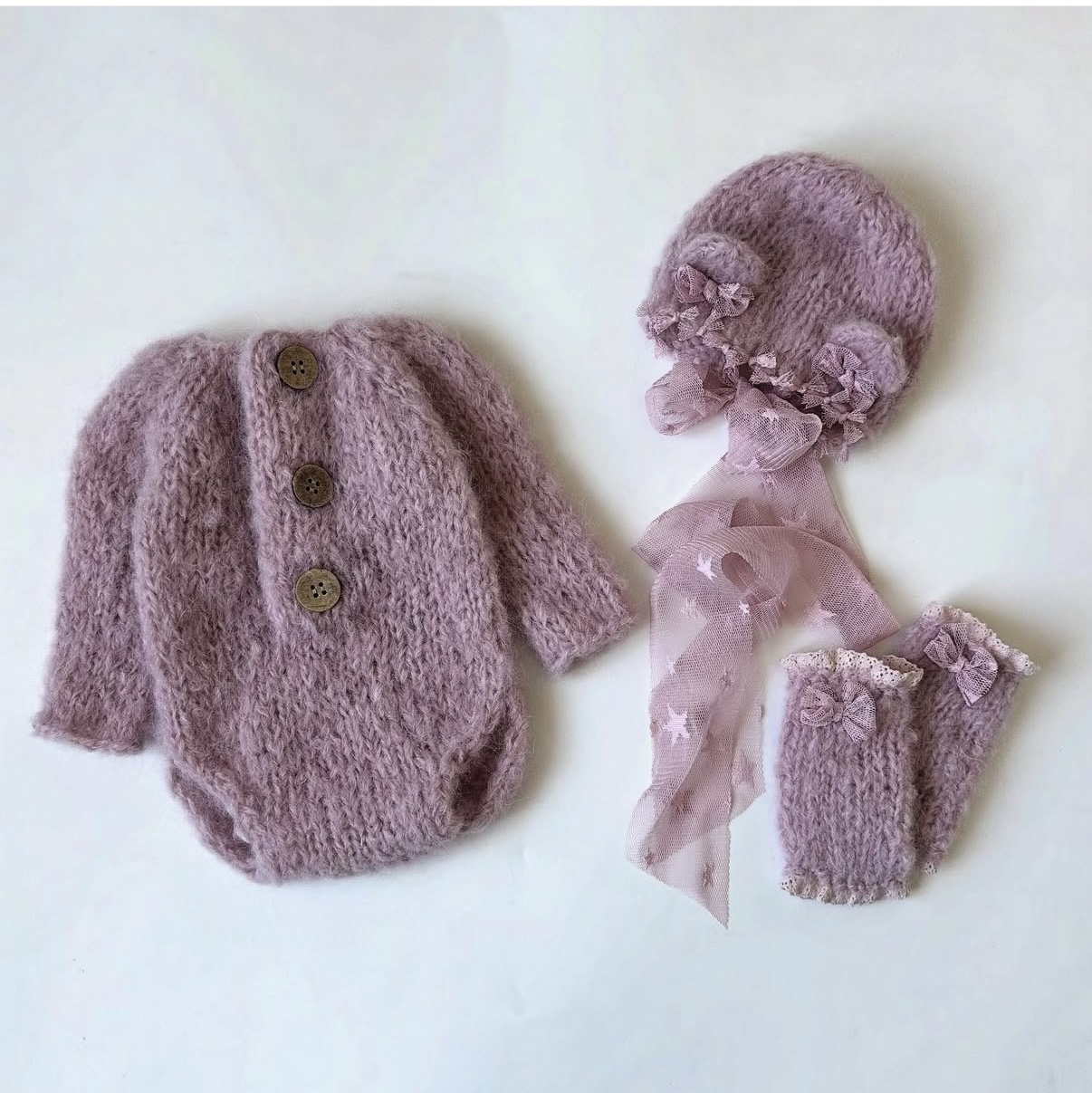 Romper Onesie Baby - Zestaw dla noworodka dziewczynki: dzianinowy rampers,